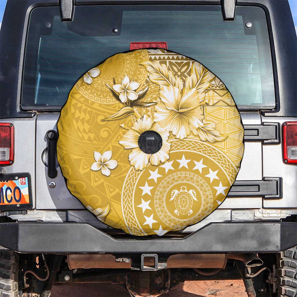 Cook Islands Spare Tire Cover Yellow Hibiscus And Stars LT05 Yellow - Polynesian Pride