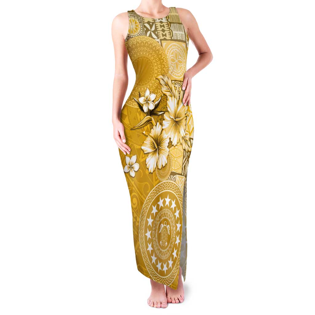 Cook Islands Tank Maxi Dress Yellow Hibiscus And Stars