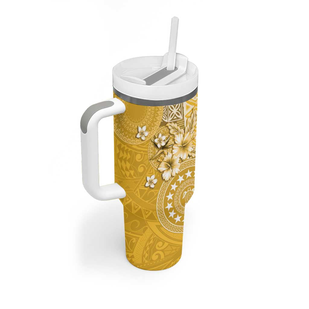 Cook Islands Tumbler With Handle Yellow Hibiscus And Stars LT05 - Polynesian Pride
