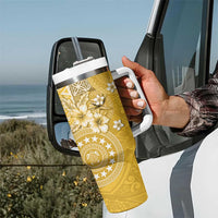 Cook Islands Tumbler With Handle Yellow Hibiscus And Stars LT05 - Polynesian Pride