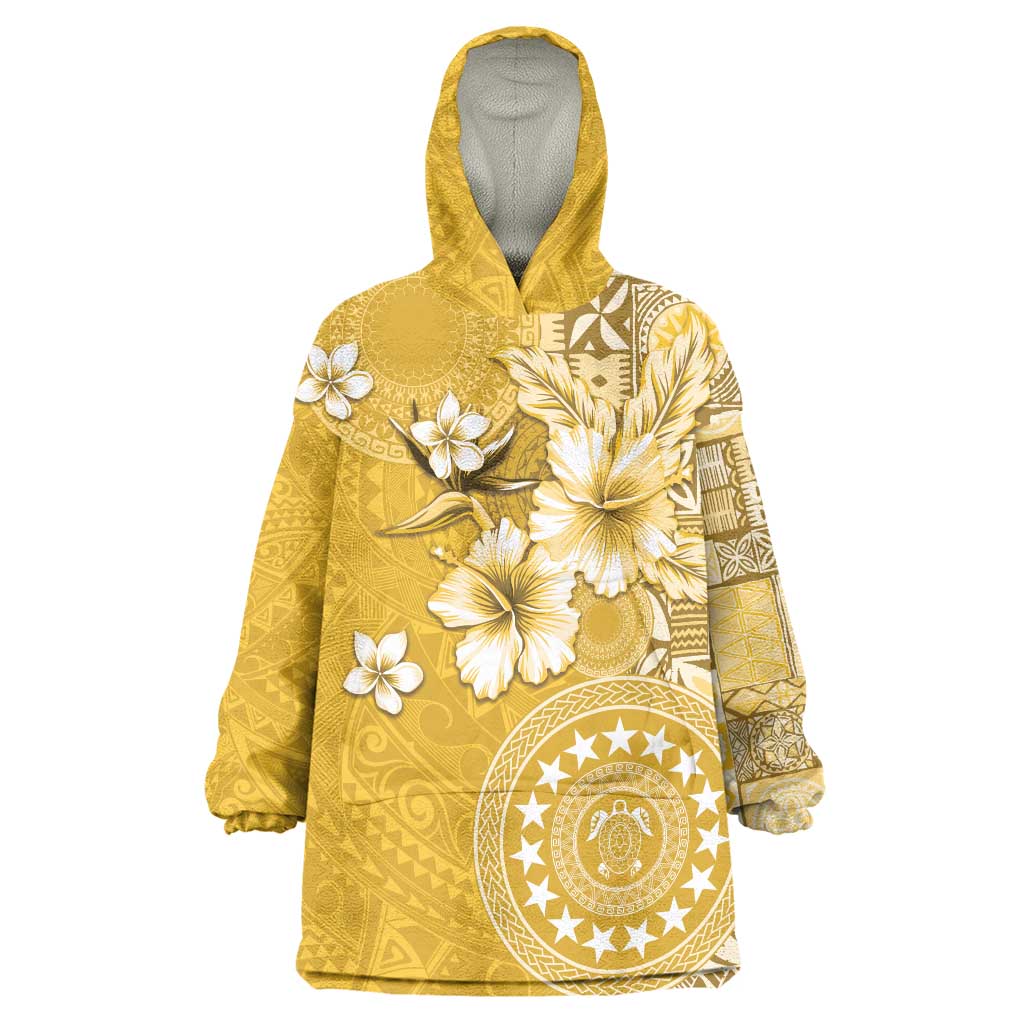 Cook Islands Wearable Blanket Hoodie Yellow Hibiscus And Stars LT05 One Size Yellow - Polynesian Pride