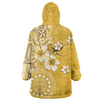 Cook Islands Wearable Blanket Hoodie Yellow Hibiscus And Stars LT05 - Polynesian Pride