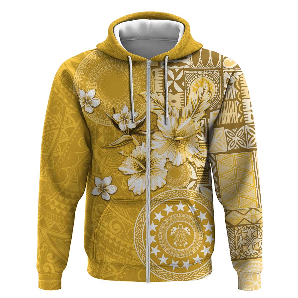 Cook Islands Zip Hoodie Yellow Hibiscus And Stars LT05 Zip Hoodie Yellow - Polynesian Pride