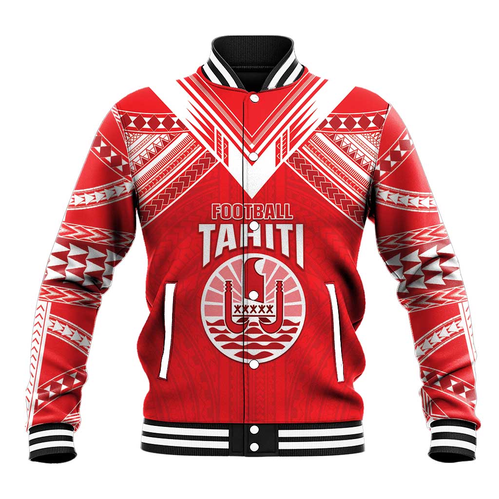 Custom Tahiti Football Baseball Jacket Coat Of Arms Polynesian Tribal Pattern LT05 Unisex Red - Polynesian Pride