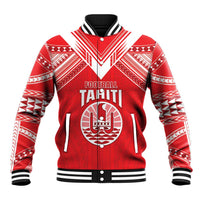 Custom Tahiti Football Baseball Jacket Coat Of Arms Polynesian Tribal Pattern LT05 Unisex Red - Polynesian Pride