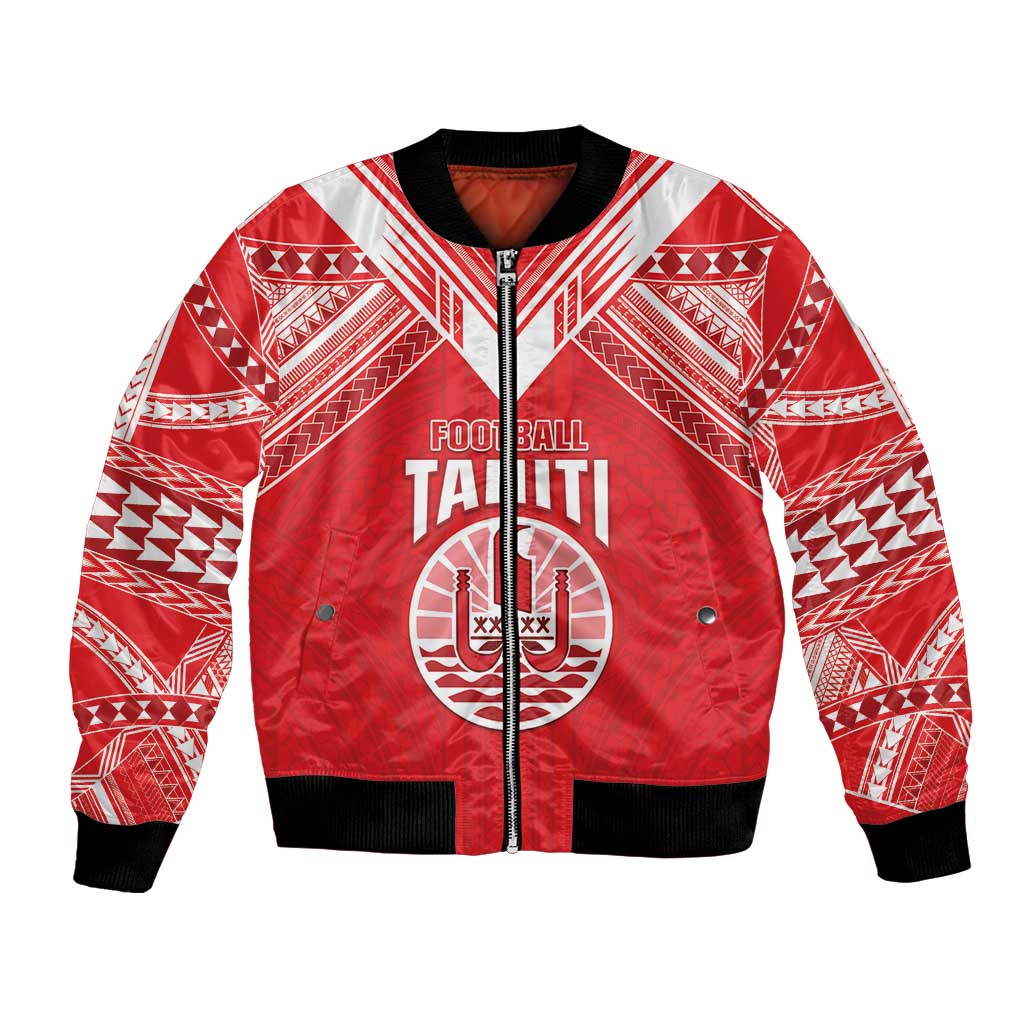 Custom Tahiti Football Bomber Jacket Coat Of Arms Polynesian Tribal Pattern LT05 Unisex Red - Polynesian Pride