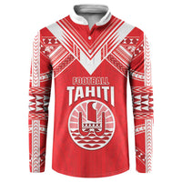Custom Tahiti Football Button Sweatshirt Coat Of Arms Polynesian Tribal Pattern LT05 Red - Polynesian Pride