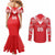 Custom Tahiti Football Couples Matching Mermaid Dress and Long Sleeve Button Shirt Coat Of Arms Polynesian Tribal Pattern