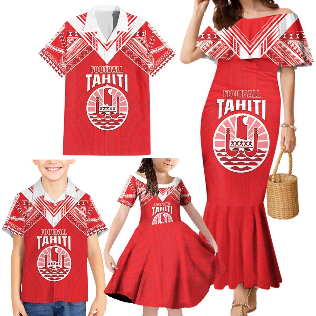 Custom Tahiti Football Family Matching Mermaid Dress and Hawaiian Shirt Coat Of Arms Polynesian Tribal Pattern