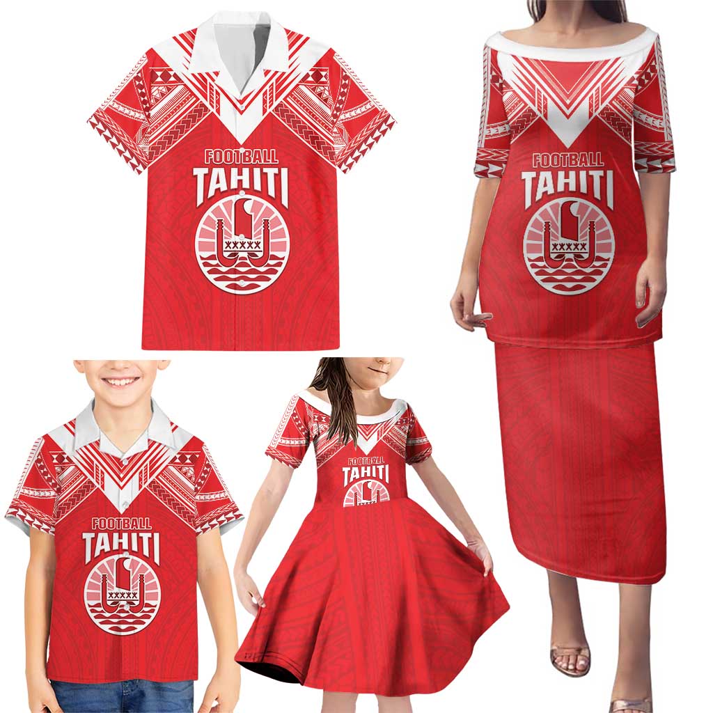 Custom Tahiti Football Family Matching Puletasi and Hawaiian Shirt Coat Of Arms Polynesian Tribal Pattern