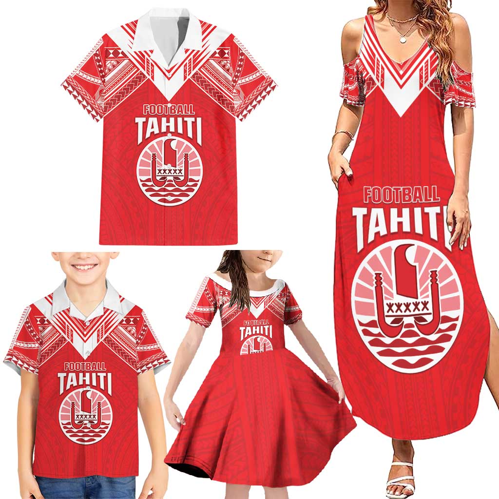 Custom Tahiti Football Family Matching Summer Maxi Dress and Hawaiian Shirt Coat Of Arms Polynesian Tribal Pattern