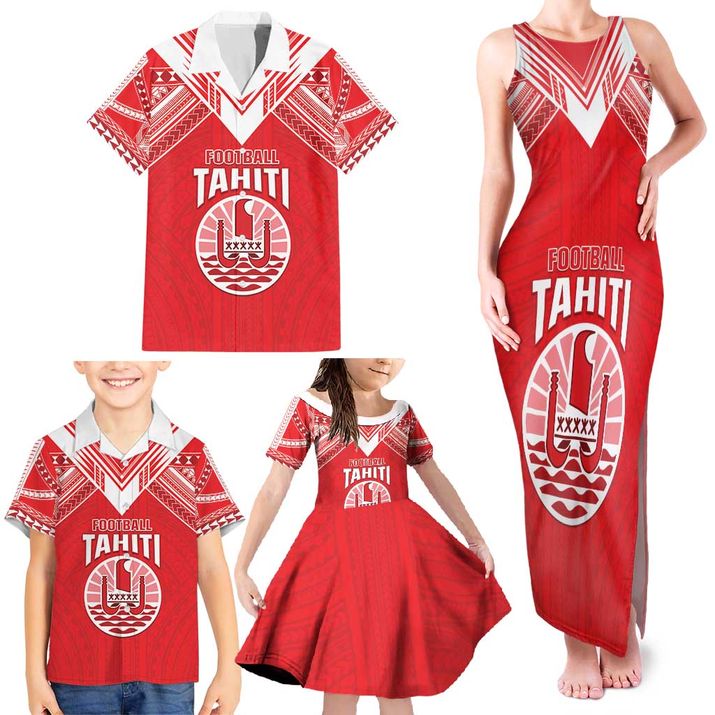 Custom Tahiti Football Family Matching Tank Maxi Dress and Hawaiian Shirt Coat Of Arms Polynesian Tribal Pattern