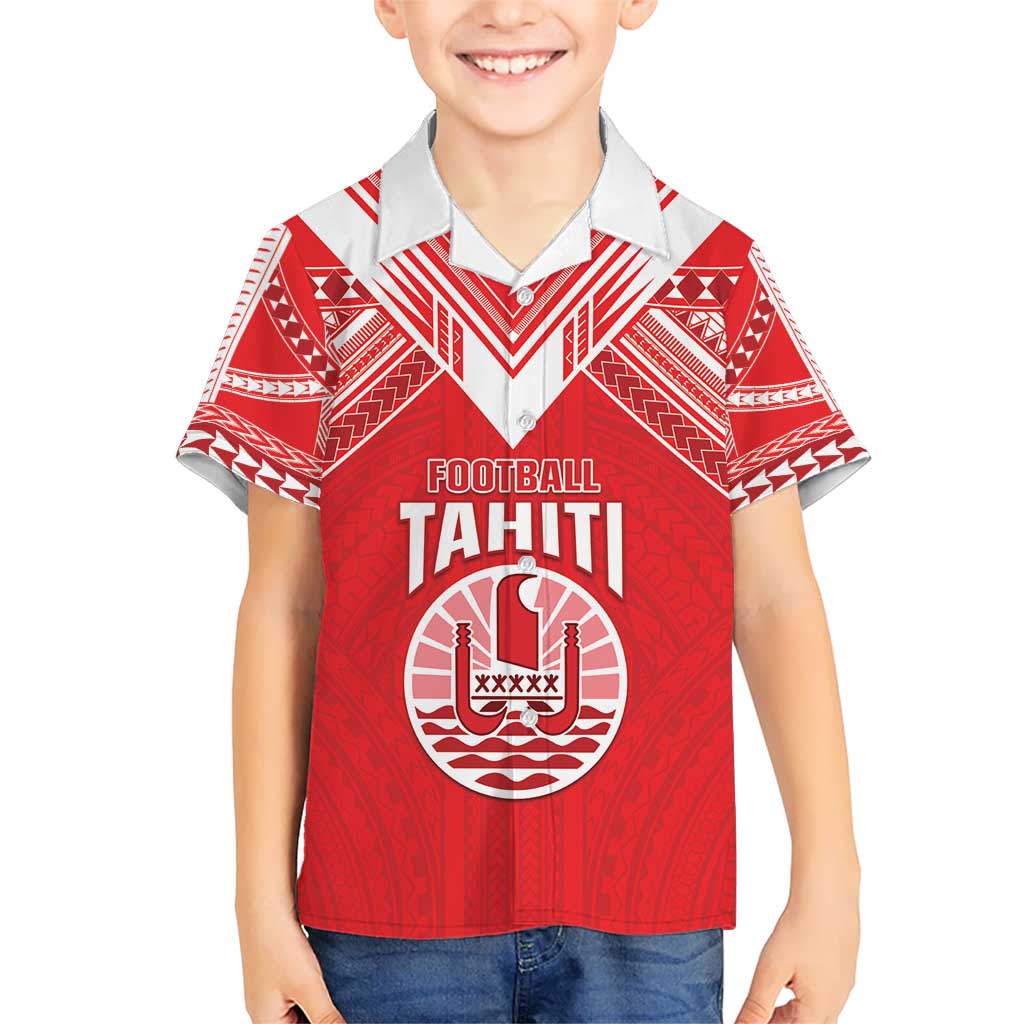 Custom Tahiti Football Kid Hawaiian Shirt Coat Of Arms Polynesian Tribal Pattern