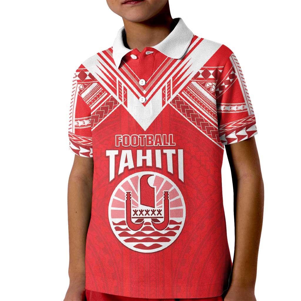 Custom Tahiti Football Kid Polo Shirt Coat Of Arms Polynesian Tribal Pattern