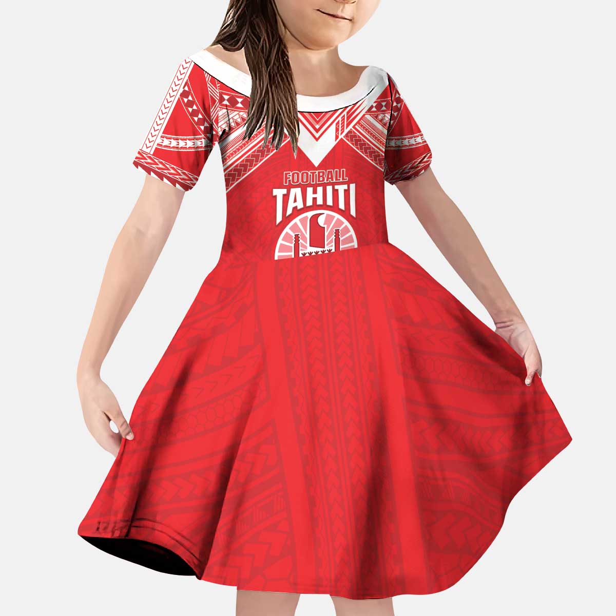 Custom Tahiti Football Kid Short Sleeve Dress Coat Of Arms Polynesian Tribal Pattern