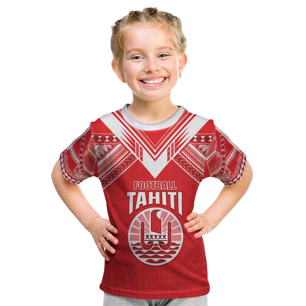 Custom Tahiti Football Kid T Shirt Coat Of Arms Polynesian Tribal Pattern