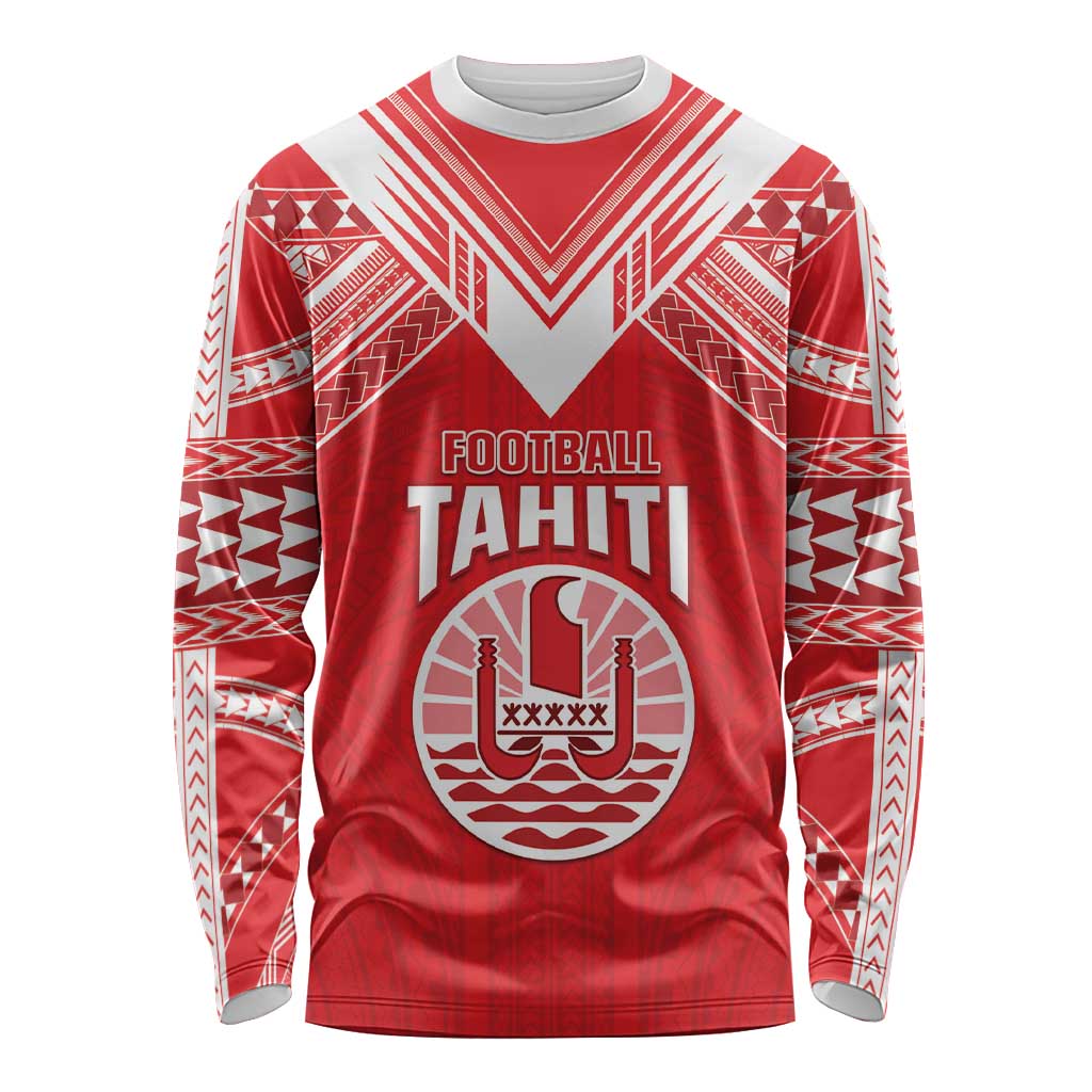 Custom Tahiti Football Long Sleeve Shirt Coat Of Arms Polynesian Tribal Pattern