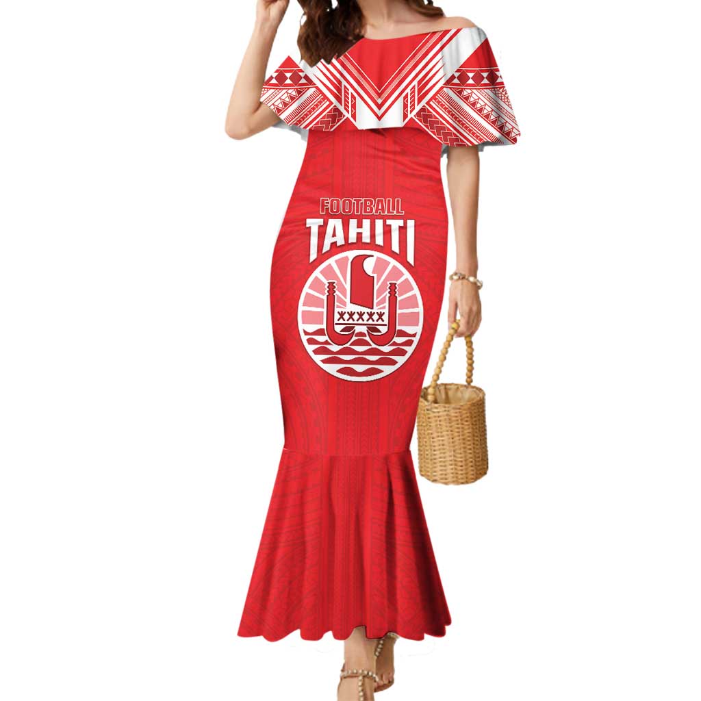 Custom Tahiti Football Mermaid Dress Coat Of Arms Polynesian Tribal Pattern