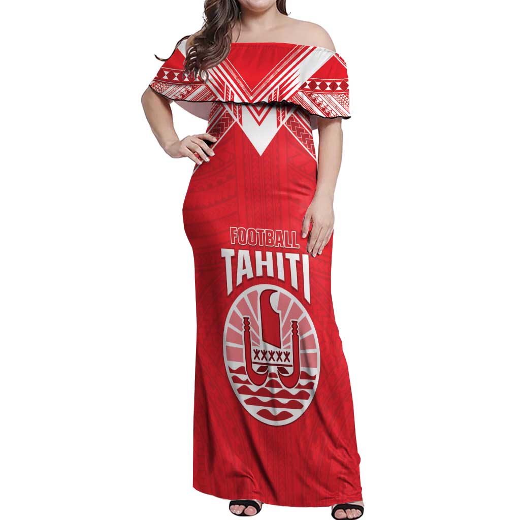 Custom Tahiti Football Off Shoulder Maxi Dress Coat Of Arms Polynesian Tribal Pattern