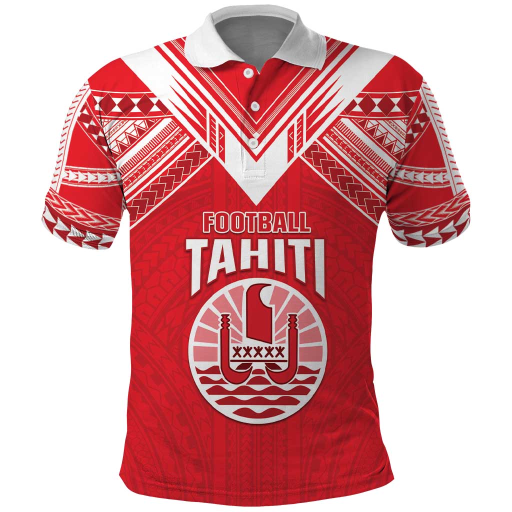 Custom Tahiti Football Polo Shirt Coat Of Arms Polynesian Tribal Pattern