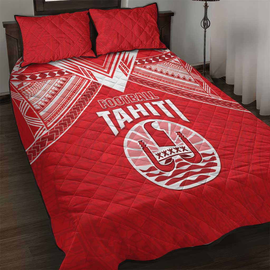 Tahiti Football Quilt Bed Set Coat Of Arms Polynesian Tribal Pattern LT05 Red - Polynesian Pride