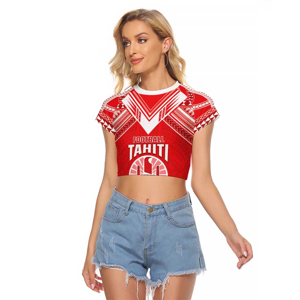 Custom Tahiti Football Raglan Cropped T Shirt Coat Of Arms Polynesian Tribal Pattern