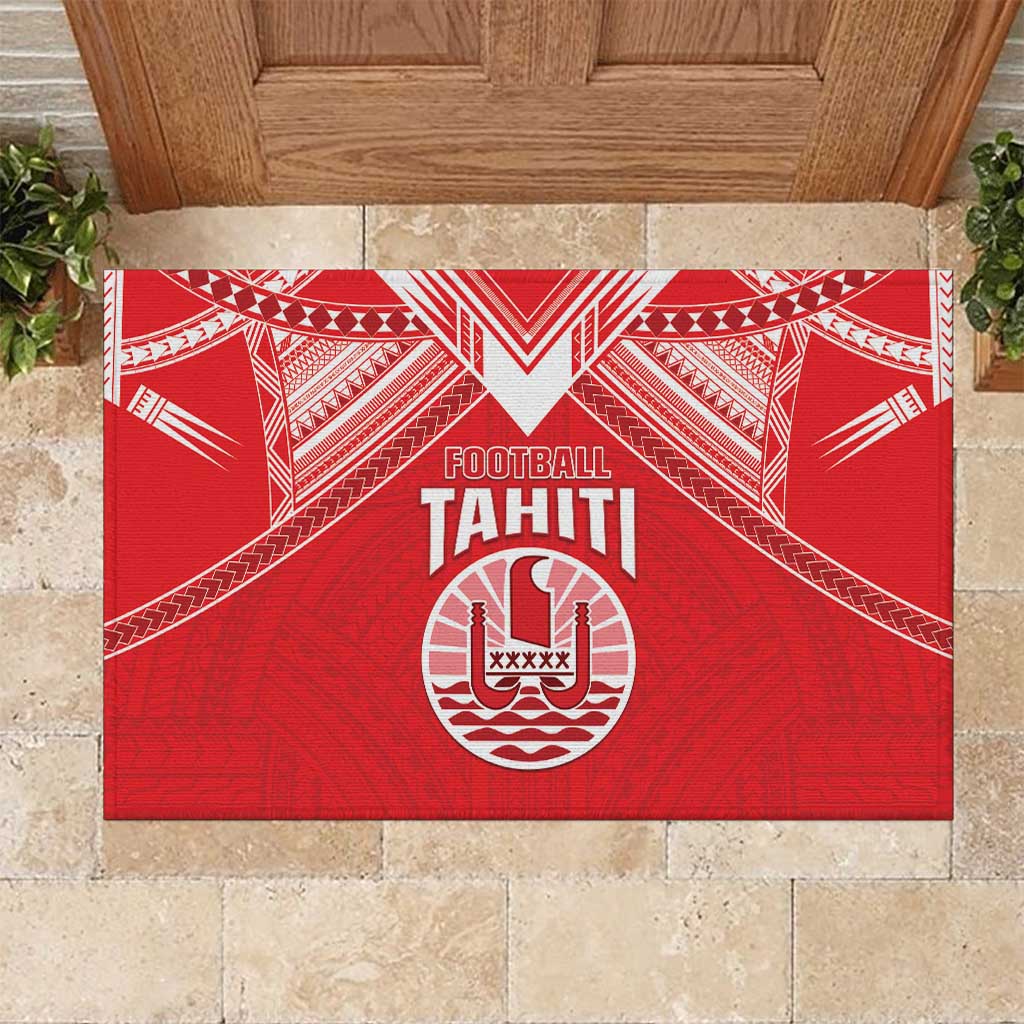 Tahiti Football Rubber Doormat Coat Of Arms Polynesian Tribal Pattern