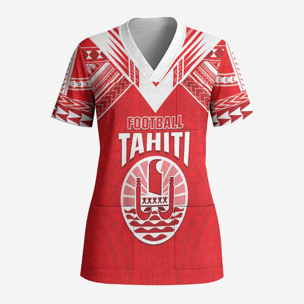 Custom Tahiti Football Scrub Top Coat Of Arms Polynesian Tribal Pattern LT05 Adult Red - Polynesian Pride