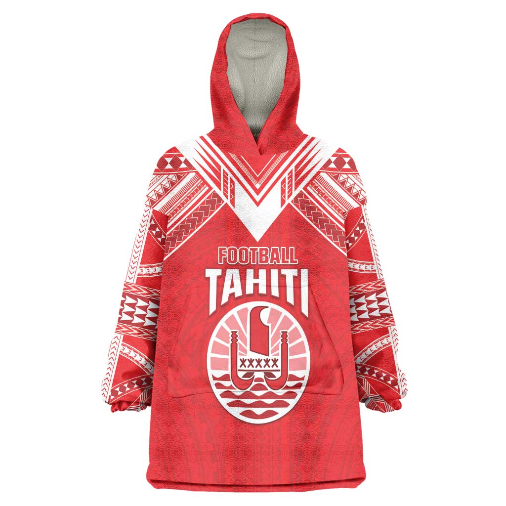 Custom Tahiti Football Wearable Blanket Hoodie Coat Of Arms Polynesian Tribal Pattern