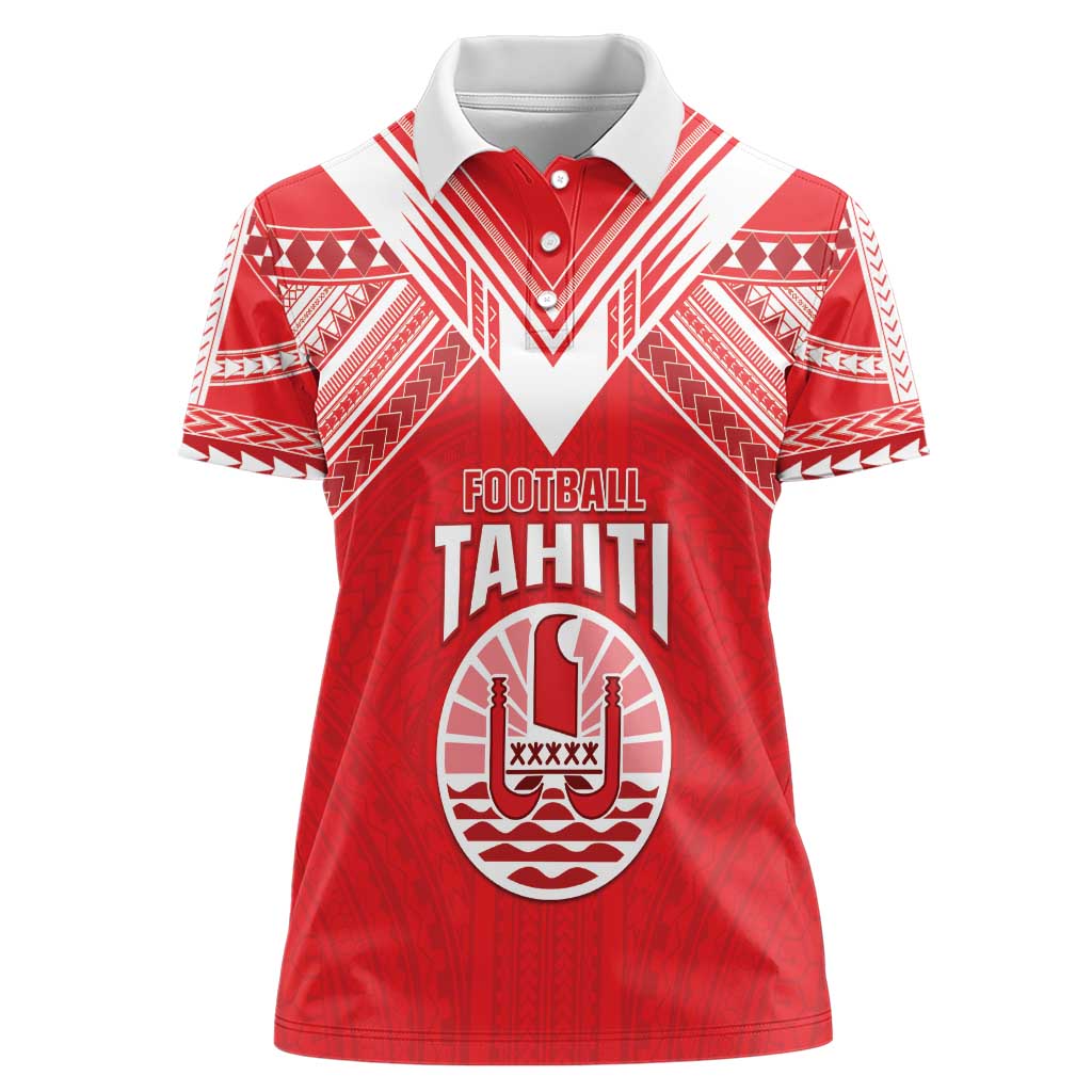 Custom Tahiti Football Women Polo Shirt Coat Of Arms Polynesian Tribal Pattern