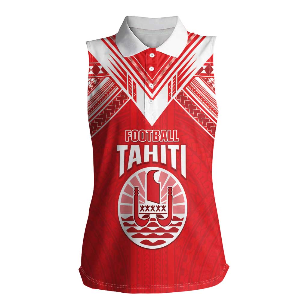 Custom Tahiti Football Women Sleeveless Polo Shirt Coat Of Arms Polynesian Tribal Pattern