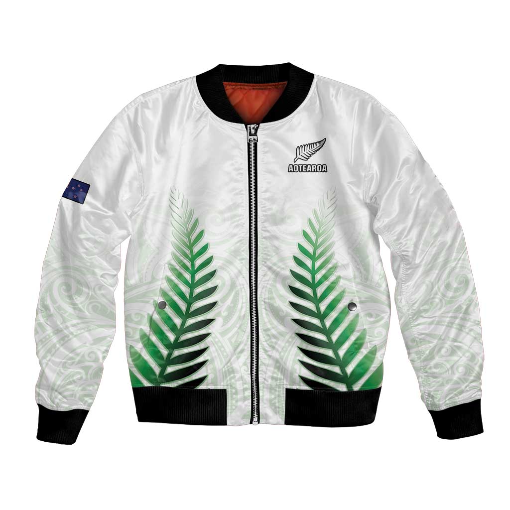Custom New Zealand Fern Football Bomber Jacket Simple Style LT05 Unisex White - Polynesian Pride