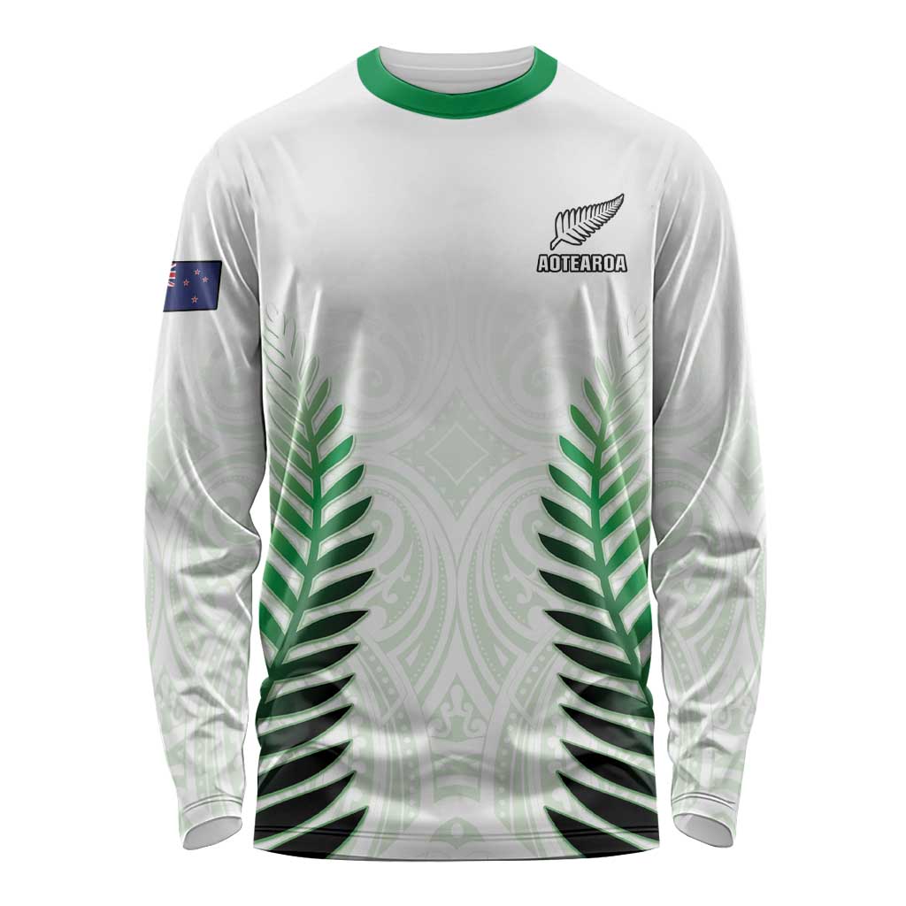 Custom New Zealand Fern Football Long Sleeve Shirt Simple Style LT05 Unisex White - Polynesian Pride