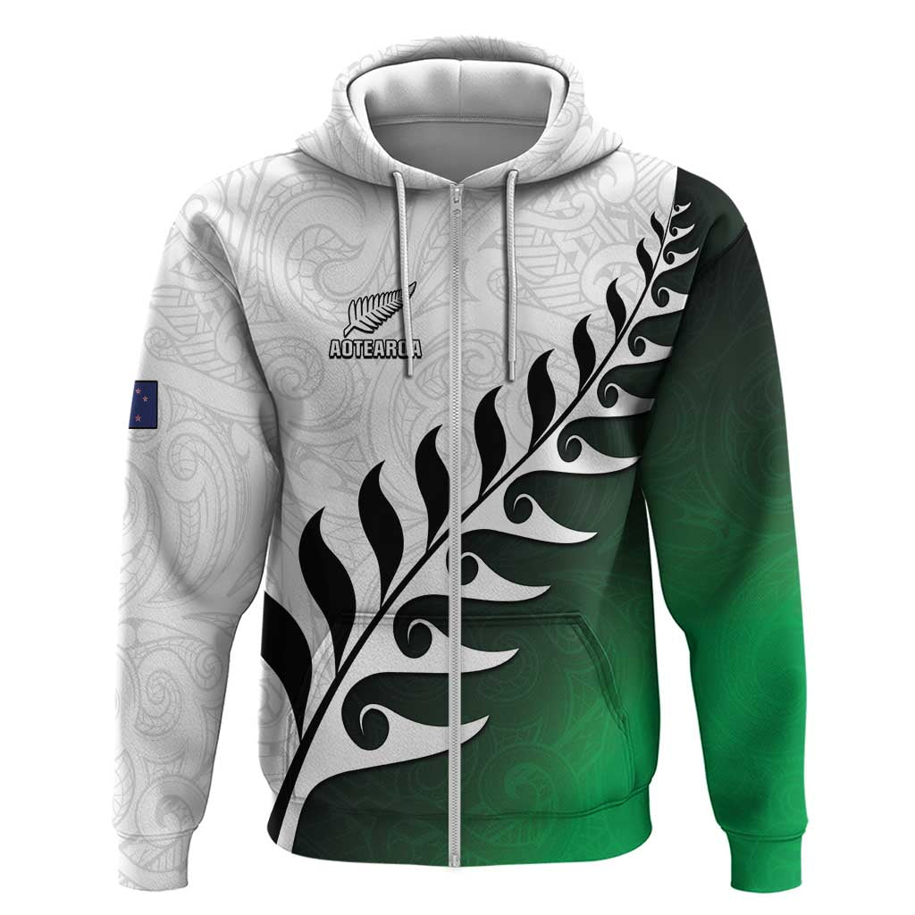 Custom New Zealand Football Hoodie Go Aotearoa LT05 Zip Hoodie Green - Polynesian Pride