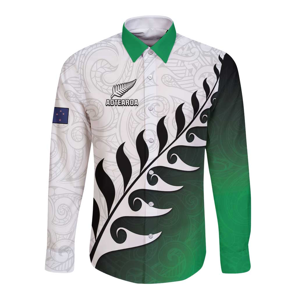 Custom New Zealand Football Long Sleeve Button Shirt Go Aotearoa LT05 Unisex Green - Polynesian Pride