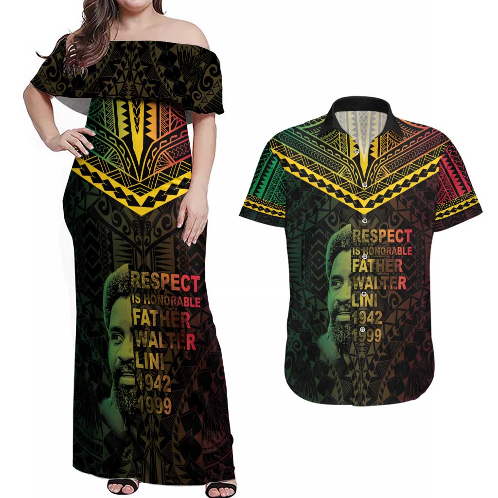 Happy Vanuatu Father Lini Day Couples Matching Off Shoulder Maxi Dress and Hawaiian Shirt