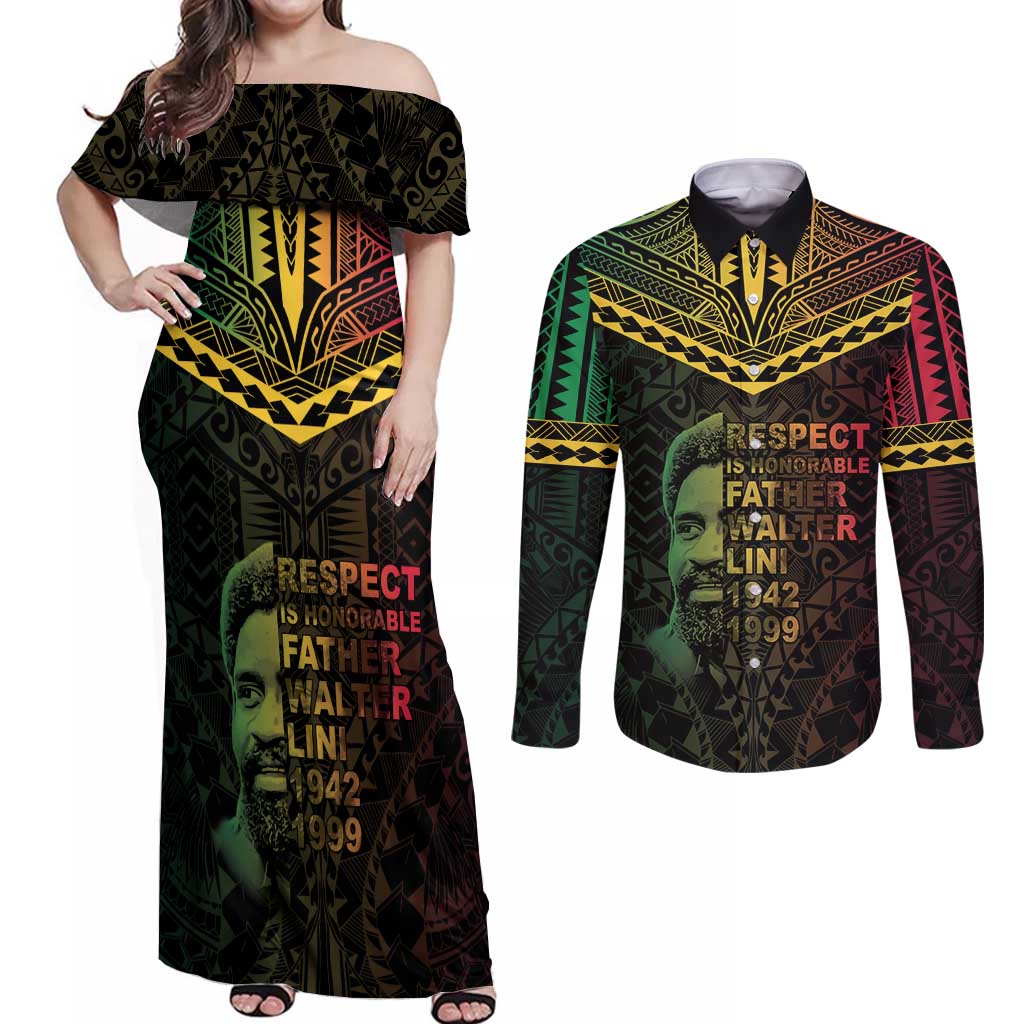 Happy Vanuatu Father Lini Day Couples Matching Off Shoulder Maxi Dress and Long Sleeve Button Shirt