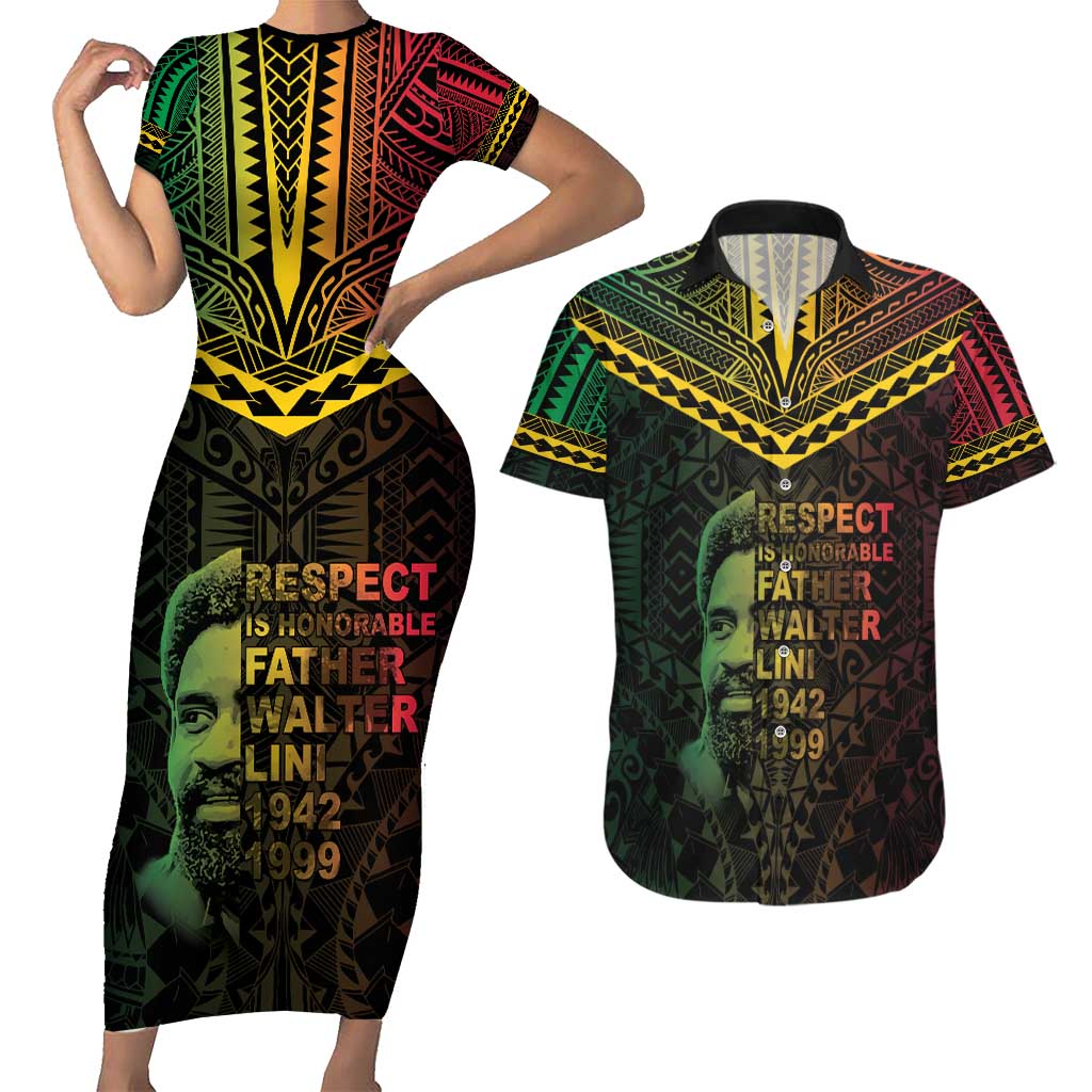 Happy Vanuatu Father Lini Day Couples Matching Short Sleeve Bodycon Dress and Hawaiian Shirt