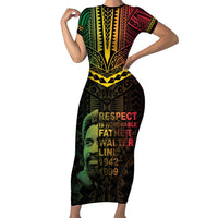 Happy Vanuatu Father Lini Day Short Sleeve Bodycon Dress LT05 Long Dress Black - Polynesian Pride