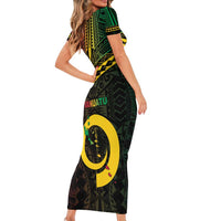 Happy Vanuatu Father Lini Day Short Sleeve Bodycon Dress LT05 - Polynesian Pride