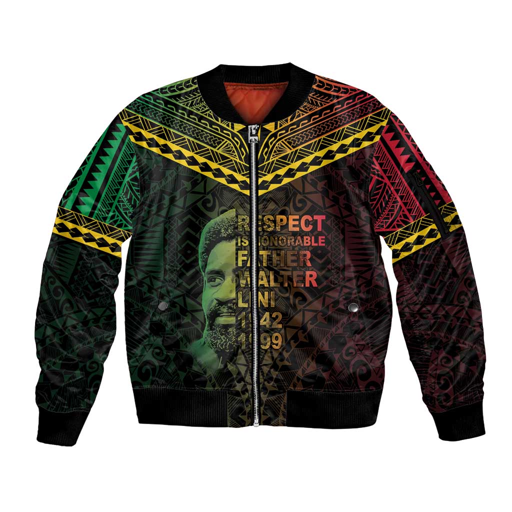 Happy Vanuatu Father Lini Day Sleeve Zip Bomber Jacket LT05 Unisex Black - Polynesian Pride