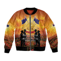 ANZAC Day Bomber Jacket Remembrance Tribute Soldiers And Poppy Field LT05 Unisex Orange - Polynesian Pride