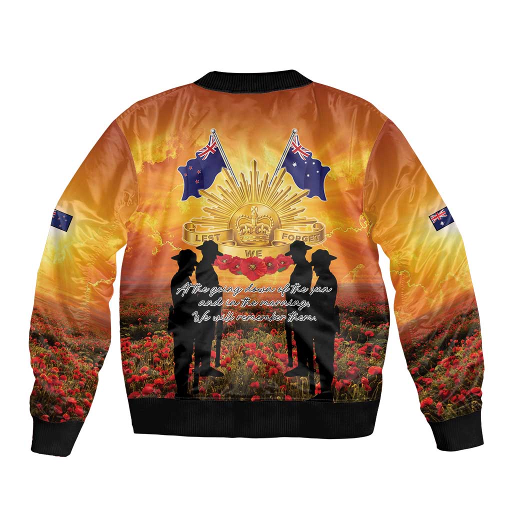 ANZAC Day Bomber Jacket Remembrance Tribute Soldiers And Poppy Field LT05 - Polynesian Pride