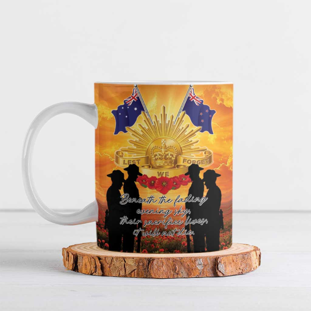 ANZAC Day Ceramic Mug Remembrance Tribute Soldiers And Poppy Field LT05 Orange - Polynesian Pride