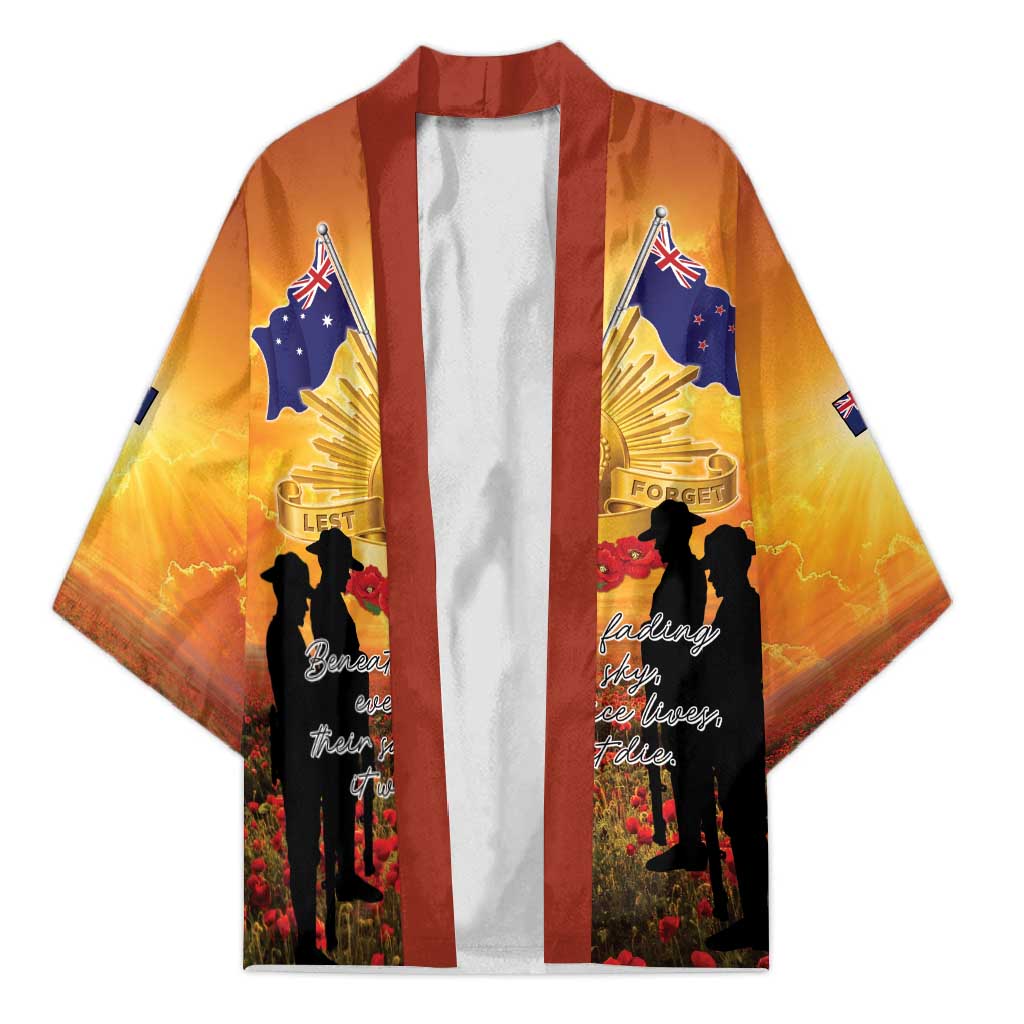 ANZAC Day Kimono Remembrance Tribute Soldiers And Poppy Field LT05 Unisex Orange - Polynesian Pride