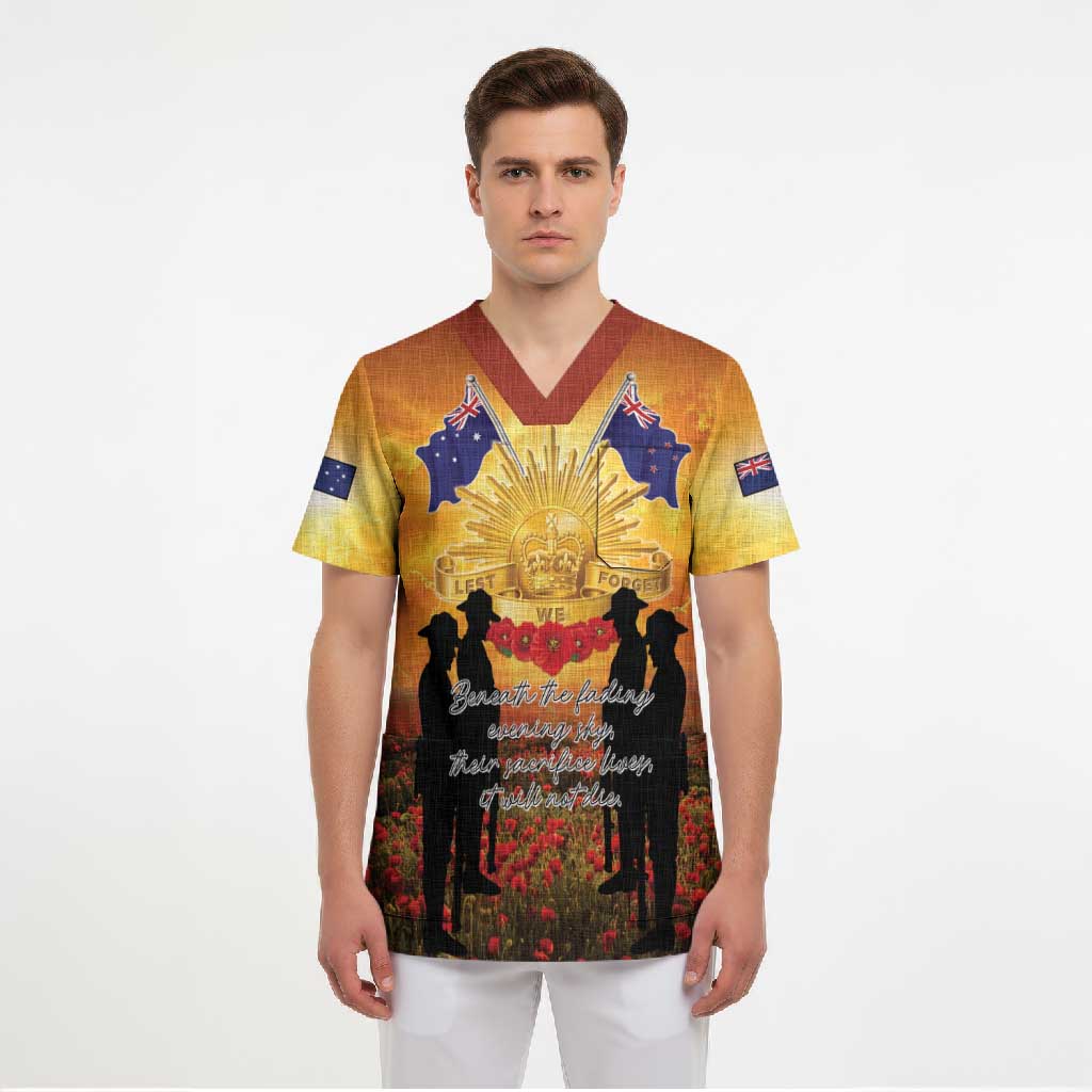 ANZAC Day Scrub Top Remembrance Tribute Soldiers And Poppy Field LT05 - Polynesian Pride