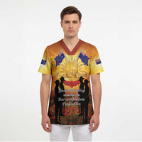 ANZAC Day Scrub Top Remembrance Tribute Soldiers And Poppy Field LT05 - Polynesian Pride