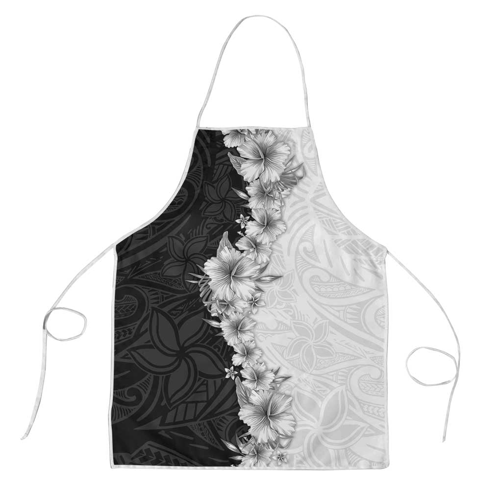 Hawaii Hibiscus Flowers Apron Grayscale Polynesian Pattern LT05 Black - Polynesian Pride