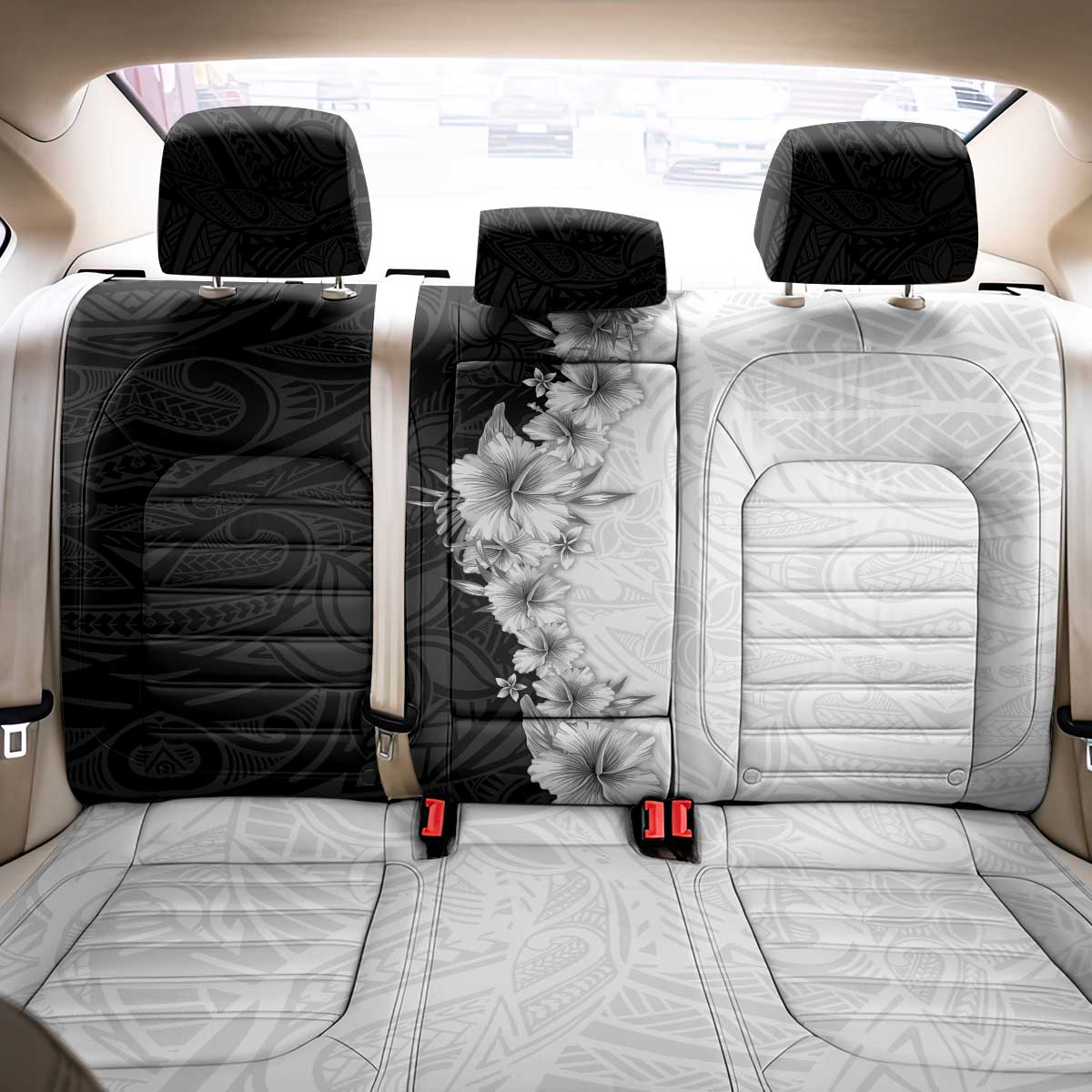 Hawaii Hibiscus Flowers Back Car Seat Cover Grayscale Polynesian Pattern LT05 - Polynesian Pride