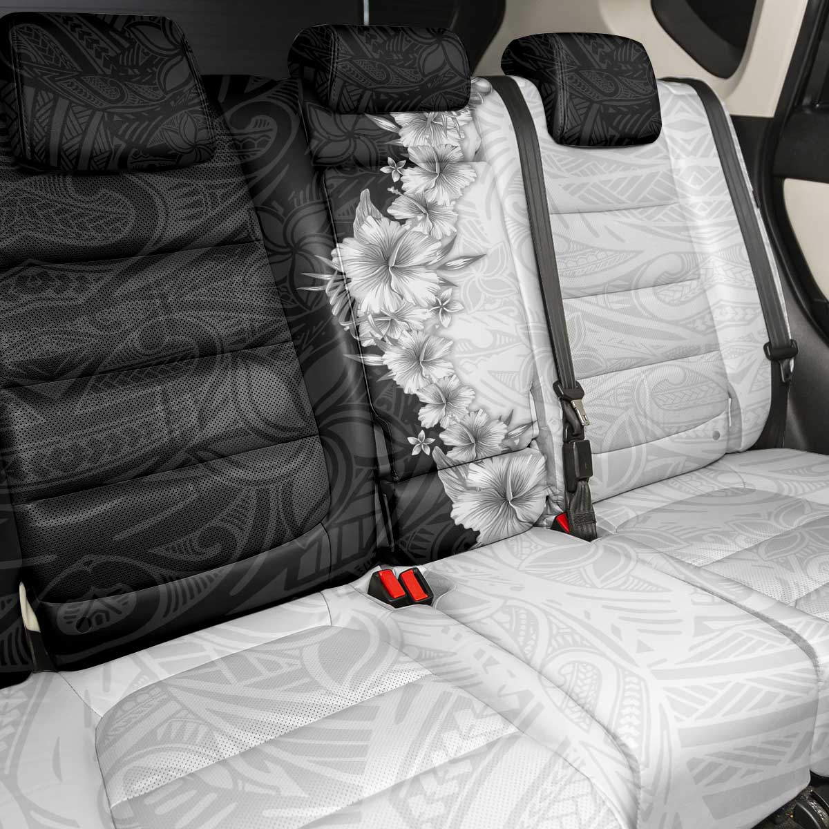 Hawaii Hibiscus Flowers Back Car Seat Cover Grayscale Polynesian Pattern LT05 - Polynesian Pride